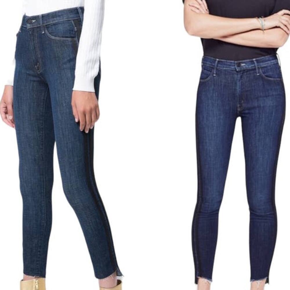 MOTHER Stunner Zip Ankle Step Fray Wash Sweeping Racer Skinny Jeans Size 24